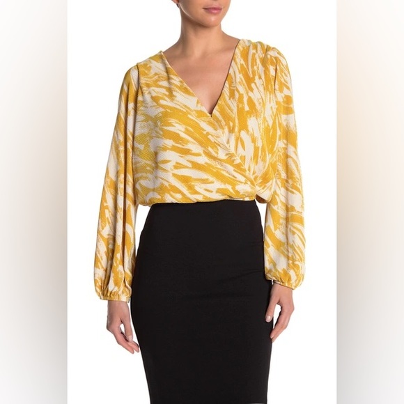 ASTR the label- PLISSE LONG SLEEVE SURPLICE WRAP TOP IN MSTD PAINT - Picture 1 of 6